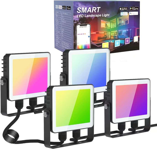 4 pack RGB LED Flood Lights with Bluetooth APP Control, IP66 Waterproof, Timing - For Indoor & Outdoor Landscape Lighting