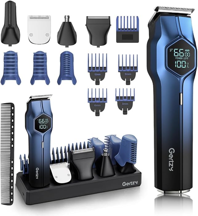GERTZY 5-in-1 Electric Beard Trimmer Magnetic Replacement Heads, Professional Cordless Hair Clippers for Men Rechargeable, IPX7 Waterproof Grooming Kit for Mustache, Body, Nose, Gifts for Men