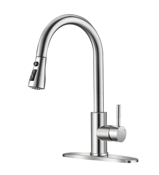 Kitchen Faucets with Pull Down Sprayer, Leak-Proof Stainless Steel Lead-Free Single Handle 1 Hole for Family Kitchen Commercial Camper Laundry Rv Bar, Brushed Nickel Bar Sink Faucet
