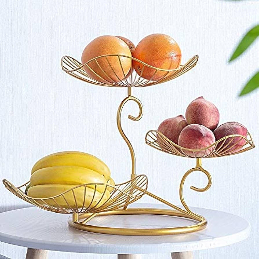 Metal 3-Tier Fruit Basket Holder Decorative Fruit Bowl Stand, Gold