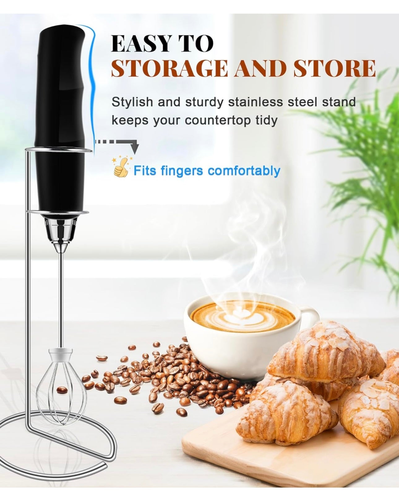 Milk Frother Handheld for Coffee with Stand, Rechargeable Drink Mixer with 3 Heads 3 Speeds Electric Coffee Frother Whisk, Gift for Many Occasions and Festival