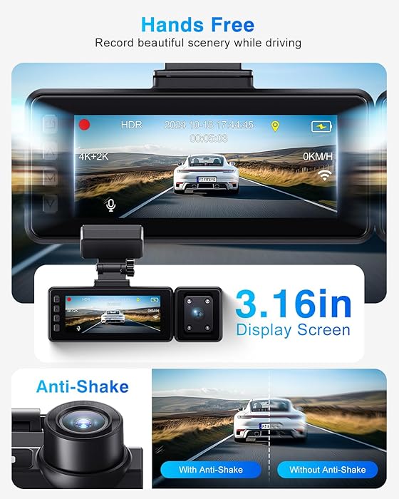 Dash Cam Front and Rear, 3 Channel Dash Camera with IMX335 Night Vision, WiFi GPS, Voice Control, 2K+1080P+1080P Dash Camera for Cars (64GB Card Included) Black