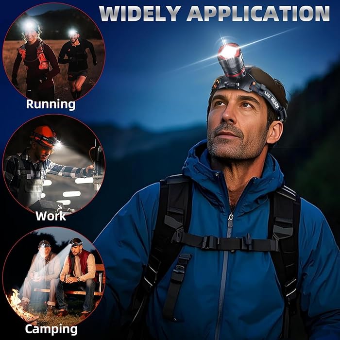 Headlamp 5000 LUMENS LED Rechargeable Head Lamps, Zoomable Headlight with 5 Modes & IPX7 Waterproof, 120° Adjustable Head Lights for Forehead for Outdoor, Camping, Hard Hat, Hunting