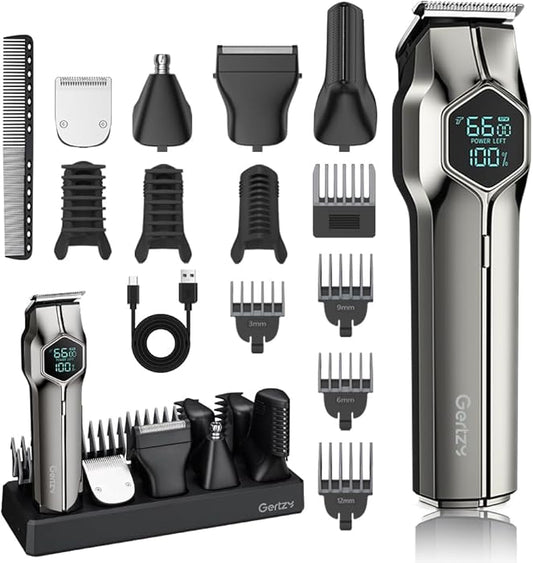 GERTZY 5-in-1 Electric Beard Trimmer Magnetic Replacement Heads, Professional Cordless Hair Clippers for Men Rechargeable, IPX7 Waterproof Grooming Kit for Mustache, Body, Nose, Gifts for Men