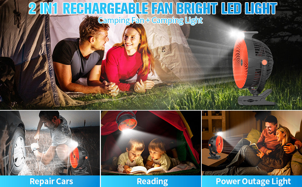 Camping Fan With Light 2023 Upgraded,10000mah Battery Operated Fan Rechargeable Fan,Quiet and Strong