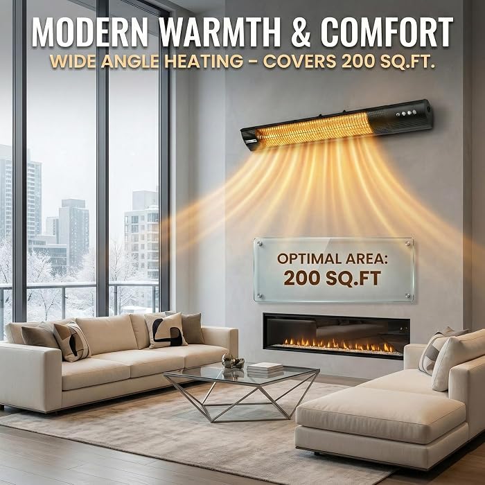 Electric Patio Heater, 1500W Wall Mounted Outdoor Heater with Remote Control & 24H Timer, IP65 Waterproof Carbon Infrared Heater for Backyard, Gazebo, Garage and Restaurant