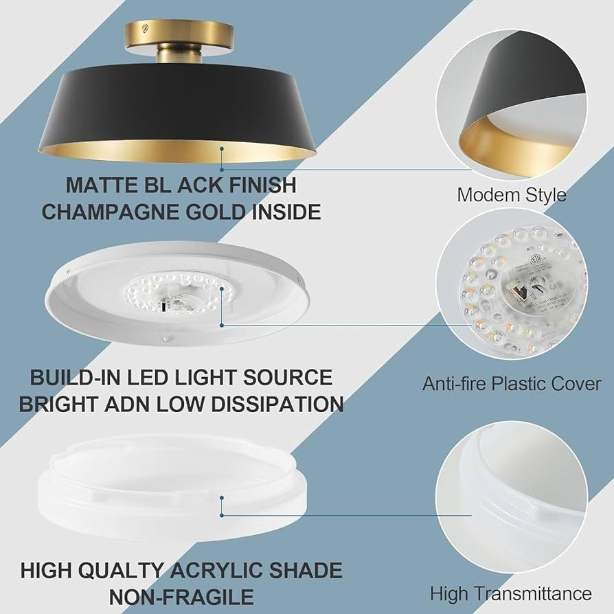 Flush Mount Ceiling Light, 12-inch LED Ceiling Light Fixture,3000K/3500/4000K/5000K/6500K Adjustable,14W/1400lm, Energy Saving for Bedroom, Hallway