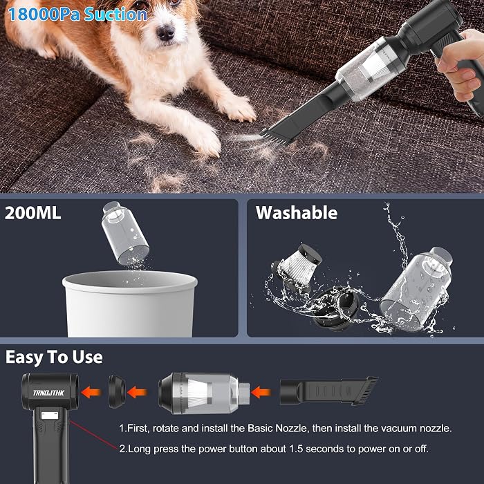 Cordless Compressed Air Duster, 10000mAh Rechargeable Electric Blower, 85m/s High-Speed Electronics Cleaner with Vacuum Kit for Keyboard, Computer, PC, Car Vent, Desk, Home
