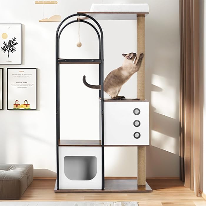 Cat Climbing Frame, Wood Cat Tree Tower, 5 Level Cat Condo with 1 Cave, 2 Scratching Posts and Perch for Indoor