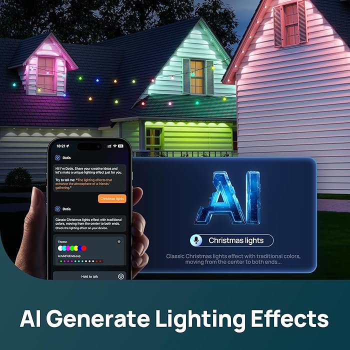 Outdoor Eave Lights for Easter Lights,100ft with 60 Triple-LED,AI Lighting, RGBTW Smart Outdoor Lights LED Strip Lights, IP67 Waterproof, Works with Alexa,Google Assistant