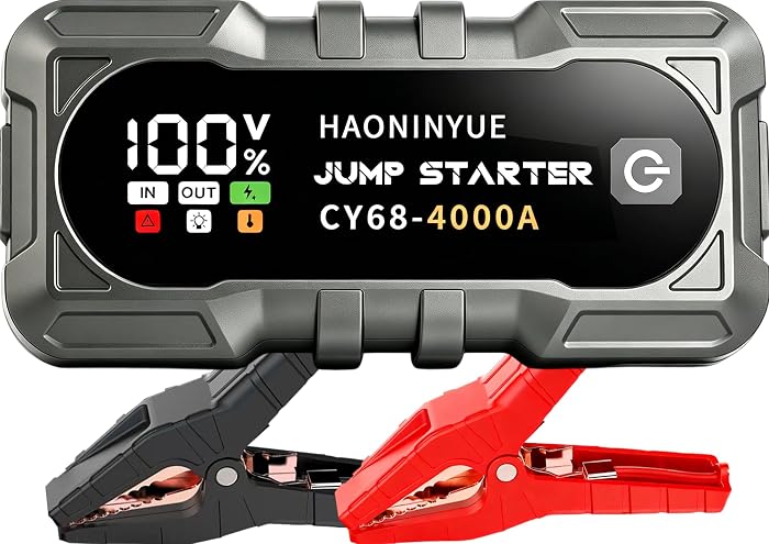 4000A Car Battery Jumper Starter, Battery Jumper Starter Portable (8.0LGas/6L Diesel), 16000mAh Charging Jump Box, Portable Car Jump Starter with Jumper Cables and 600LM LED Light