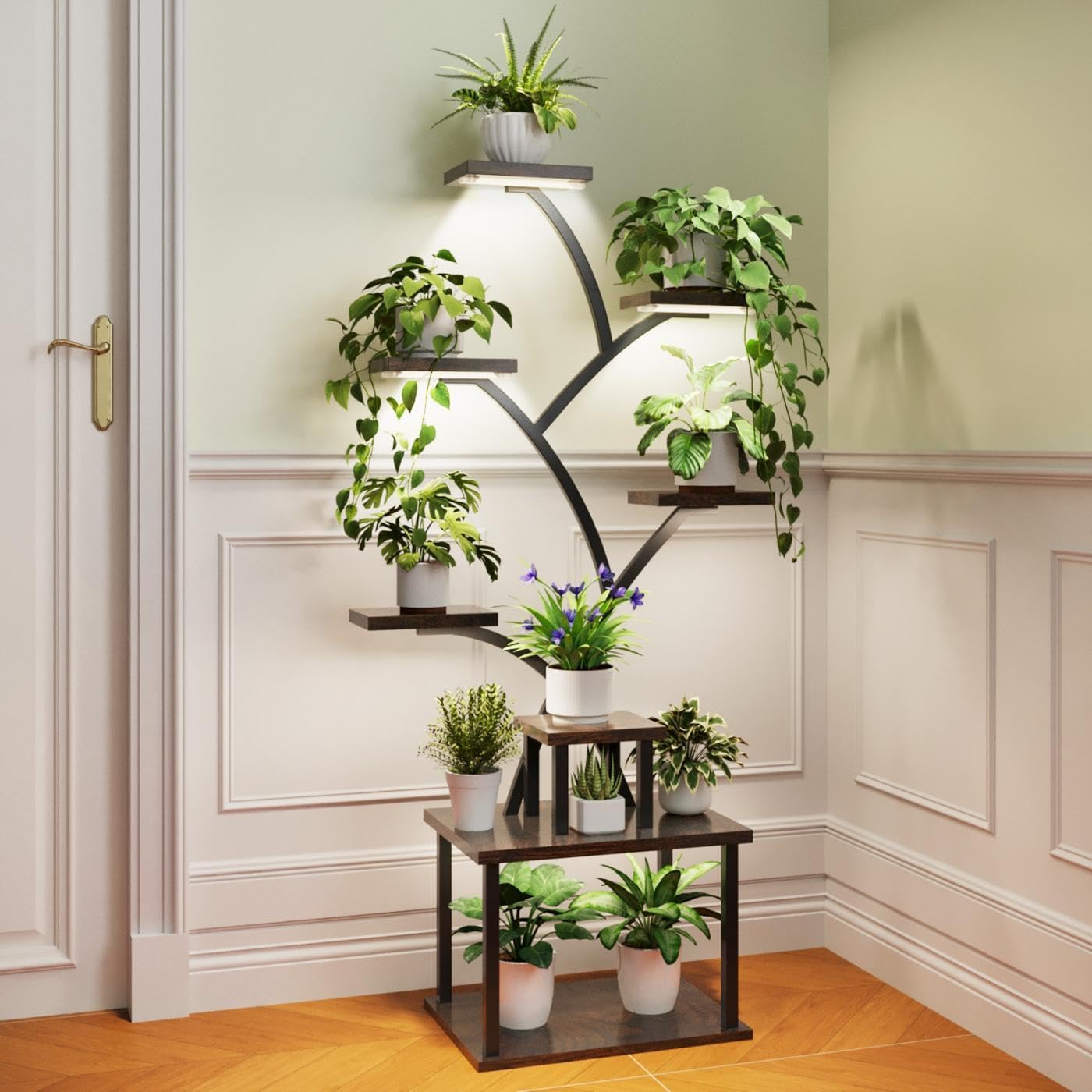 Plant Stand Indoor with Grow Lights - 8 Tiered Tall Indoor Plant Display Shelf, 61" Corner Indoor Plants Rack, Metal Plant Flower Holder for Living Room, Patio, Balcony