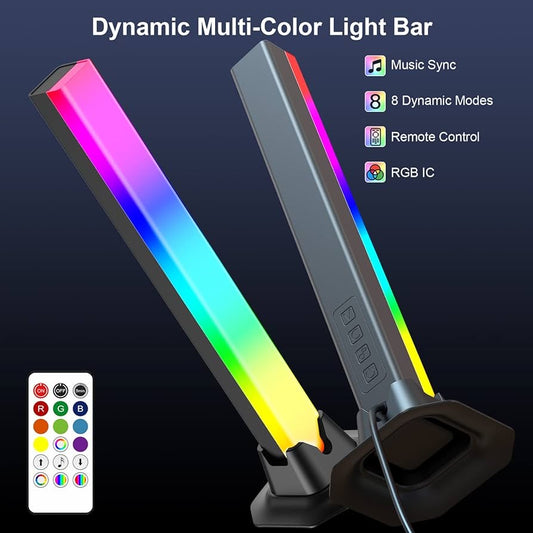 RGB Light Bar, Music Sync RGB IC LED Lights Bars, USB Powered Ambient Lighting, Remote Control Color Changing Gaming TV Backlight, 8 Dynamic Modes for PC Room Monitor Desk