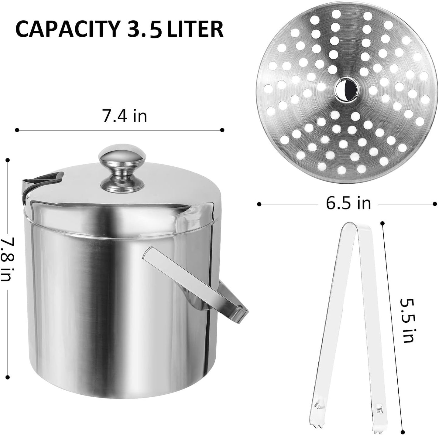 Stainless Steel Ice Bucket For Parties With Lid And Ice Tongs,Insulated Wine Bucket With Strainer Keeps Drinks Cold And Ice Cube From Melting