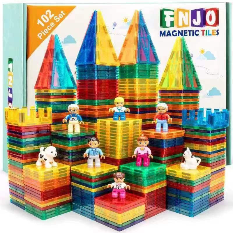 Magnetic Tiles, Magnet Building Set,102 PCS Building Blocks Set STEM Preschool Montessori Toy for Kids Boys Girls