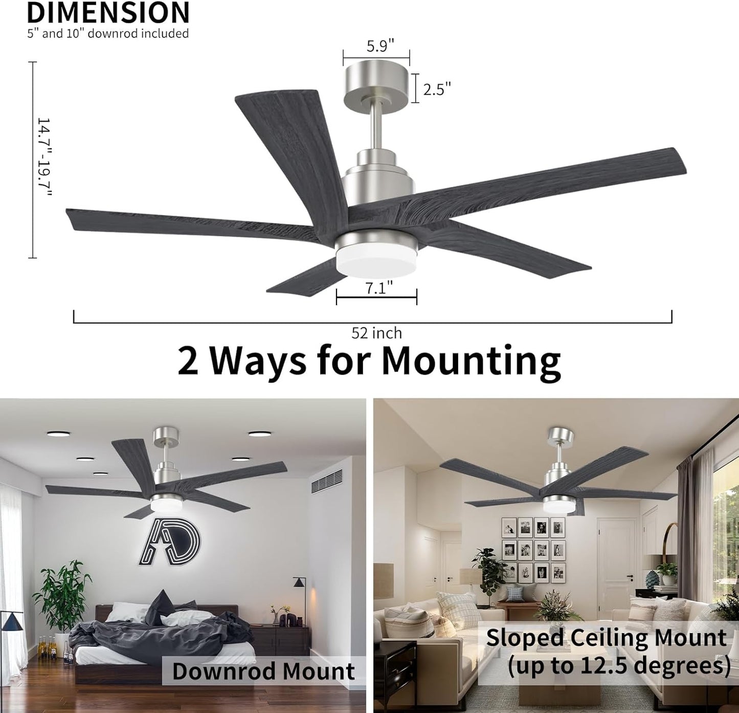 52 Inch Ceiling Fans with Lights and Remote Control