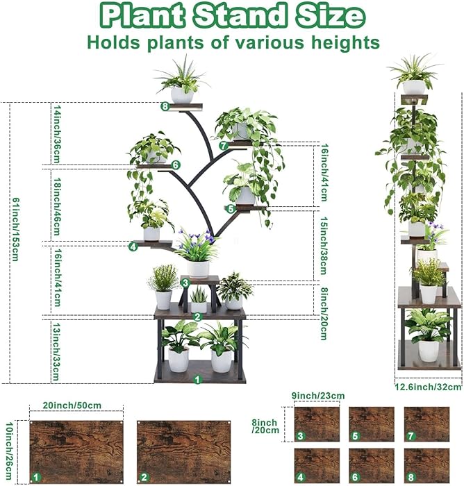 Plant Stand Indoor with Grow Lights - 8 Tiered Tall Indoor Plant Display Shelf, 61" Corner Indoor Plants Rack, Metal Plant Flower Holder for Living Room, Patio, Balcony