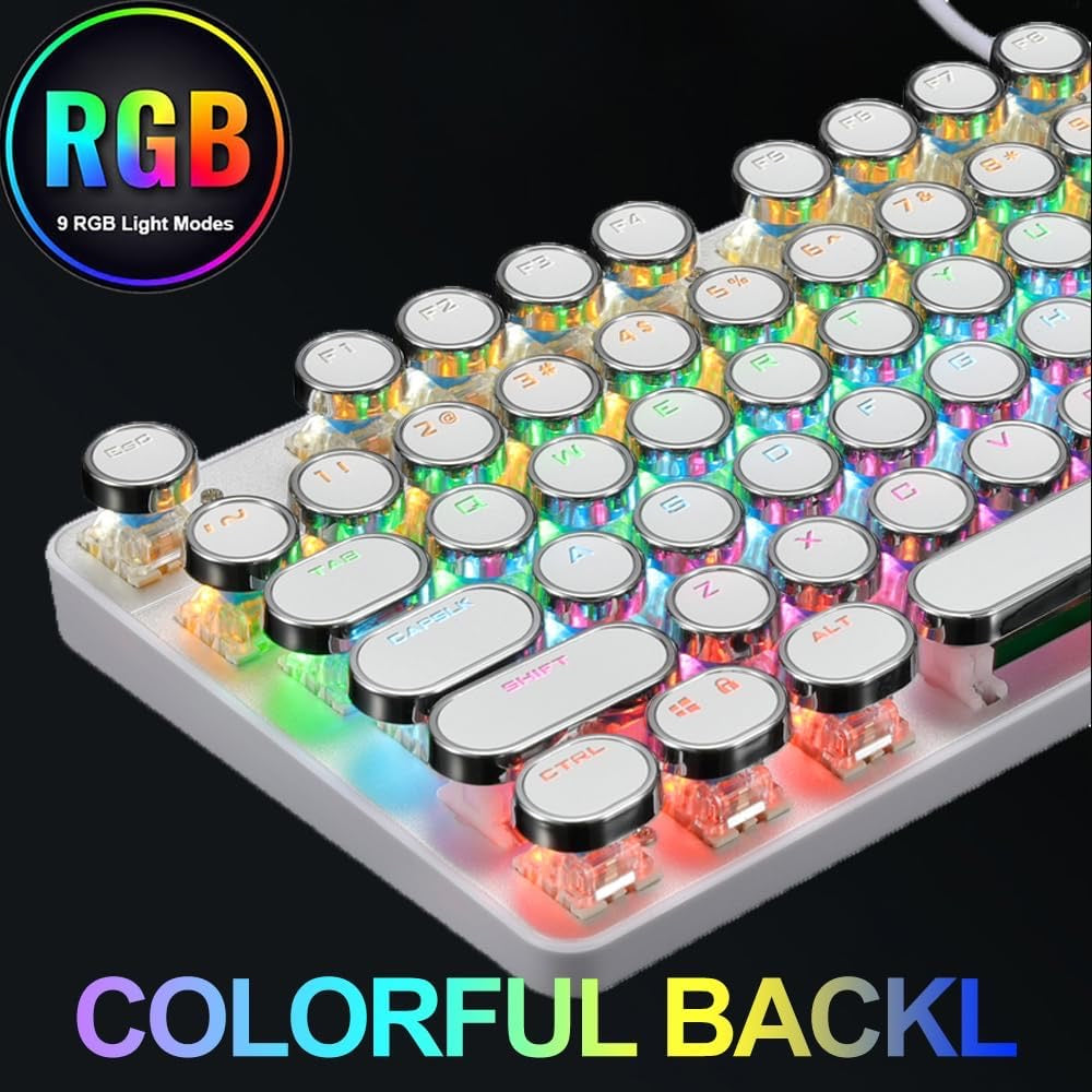 YSCP Typewriter Style Mechanical Gaming Keyboard RGB Backlit Wired with Blue Switch Retro Round Keycap 104 Keys Keyboard (Writertype Keyboard 104 )