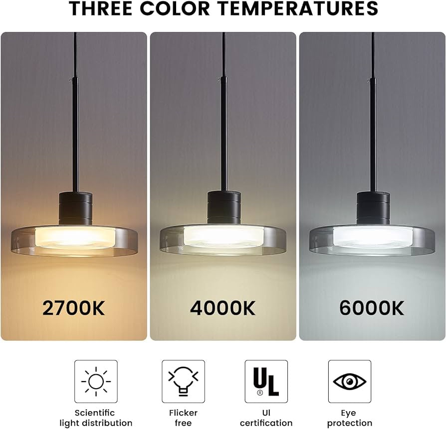 Pendant Lights, 9 Inch Pendant Lights Kitchen Island Black LED Hanging Light Fixture Adjustable Dining Room Light Fixture Black Pendant Lights for Bedroom