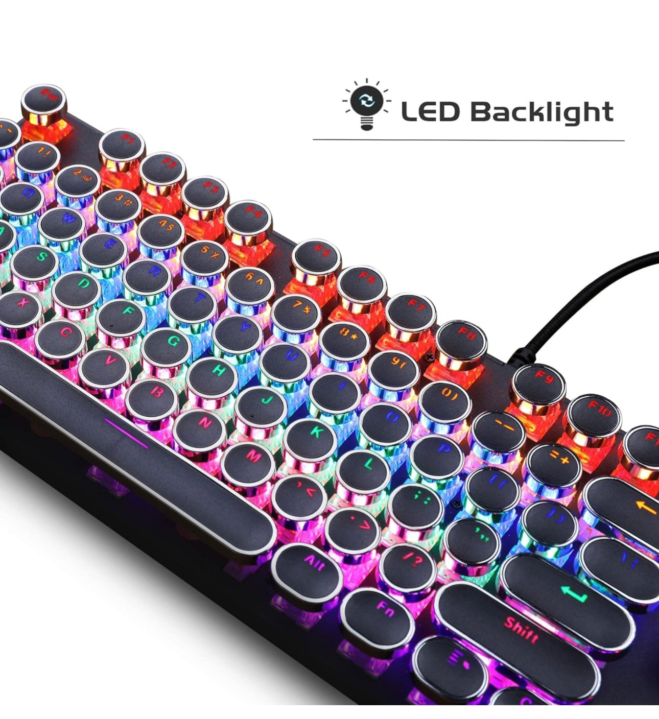 YSCP Typewriter Style Mechanical Gaming Keyboard RGB Backlit Wired with Blue Switch Retro Round Keycap 104 Keys Keyboard (Writertype Keyboard 104 )