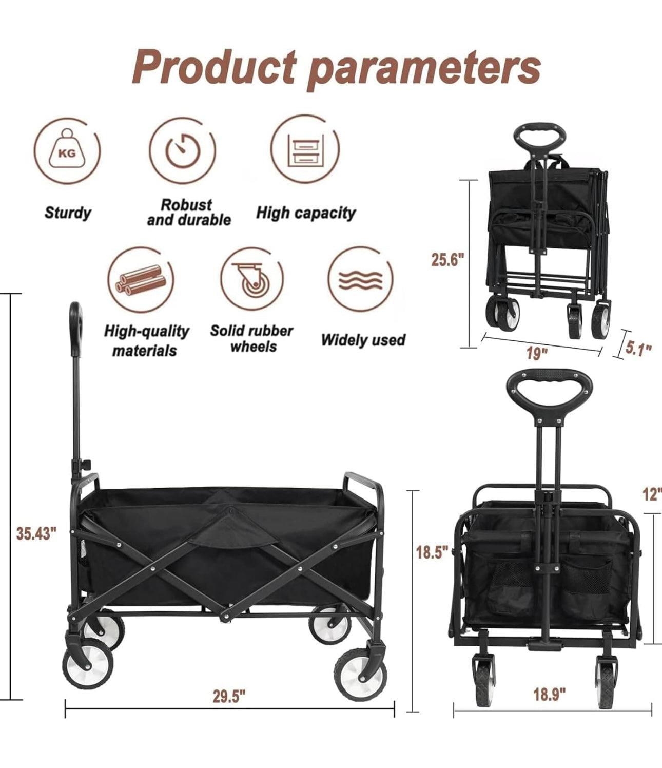 Collapsible Foldable Wagon, Beach Cart Large Capacity, Heavy Duty Folding Wagon Portable, Collapsible Wagon for Sports, Shopping, Camping