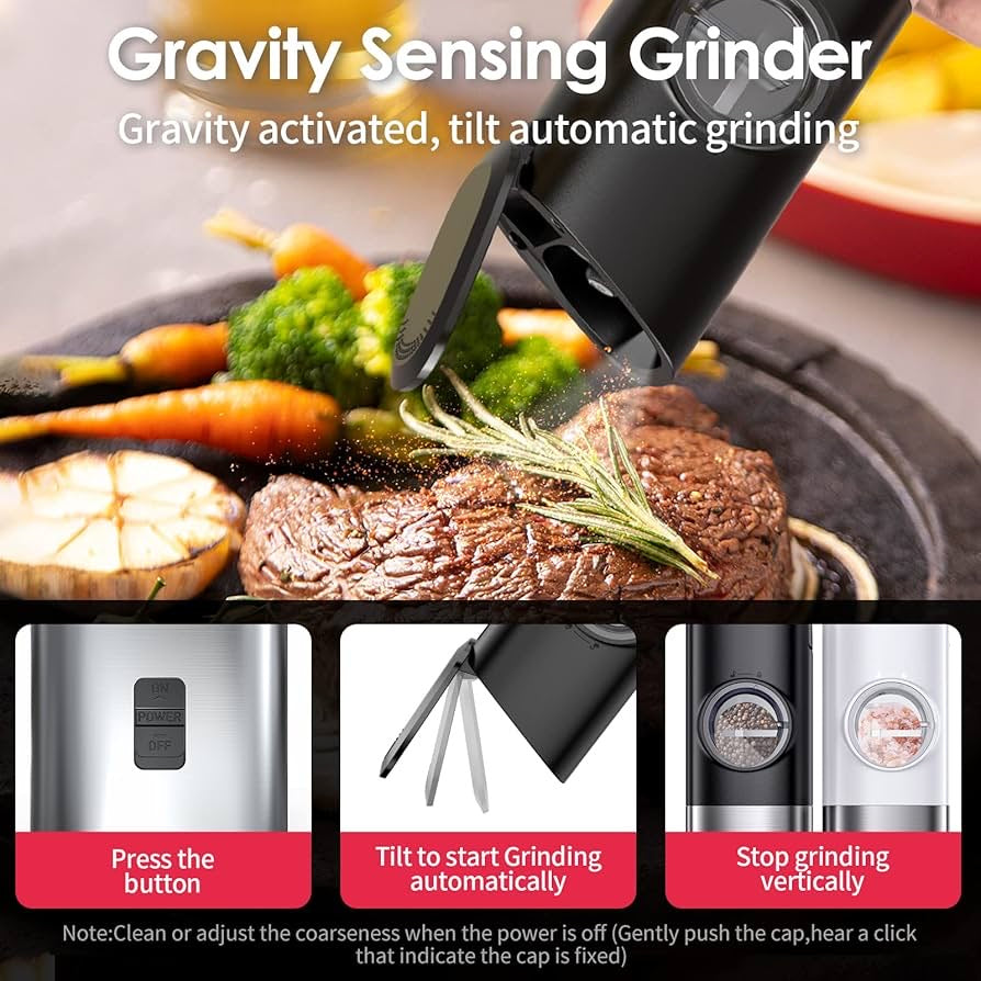 Electric Salt and Pepper Grinder Set, Automatic Gravity Salt and Pepper Grinder Set