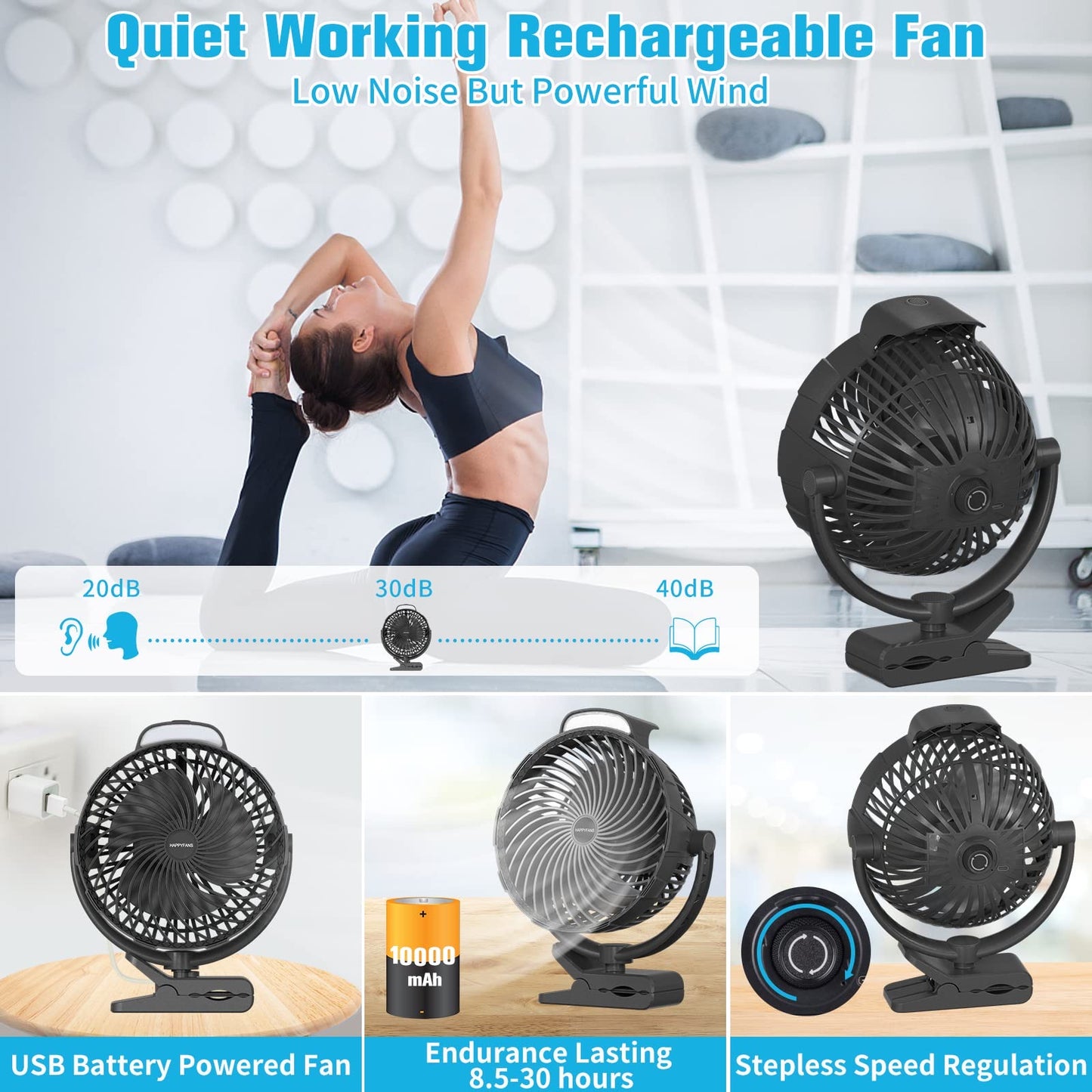 Camping Fan With Light 2023 Upgraded,10000mah Battery Operated Fan Rechargeable Fan,Quiet and Strong