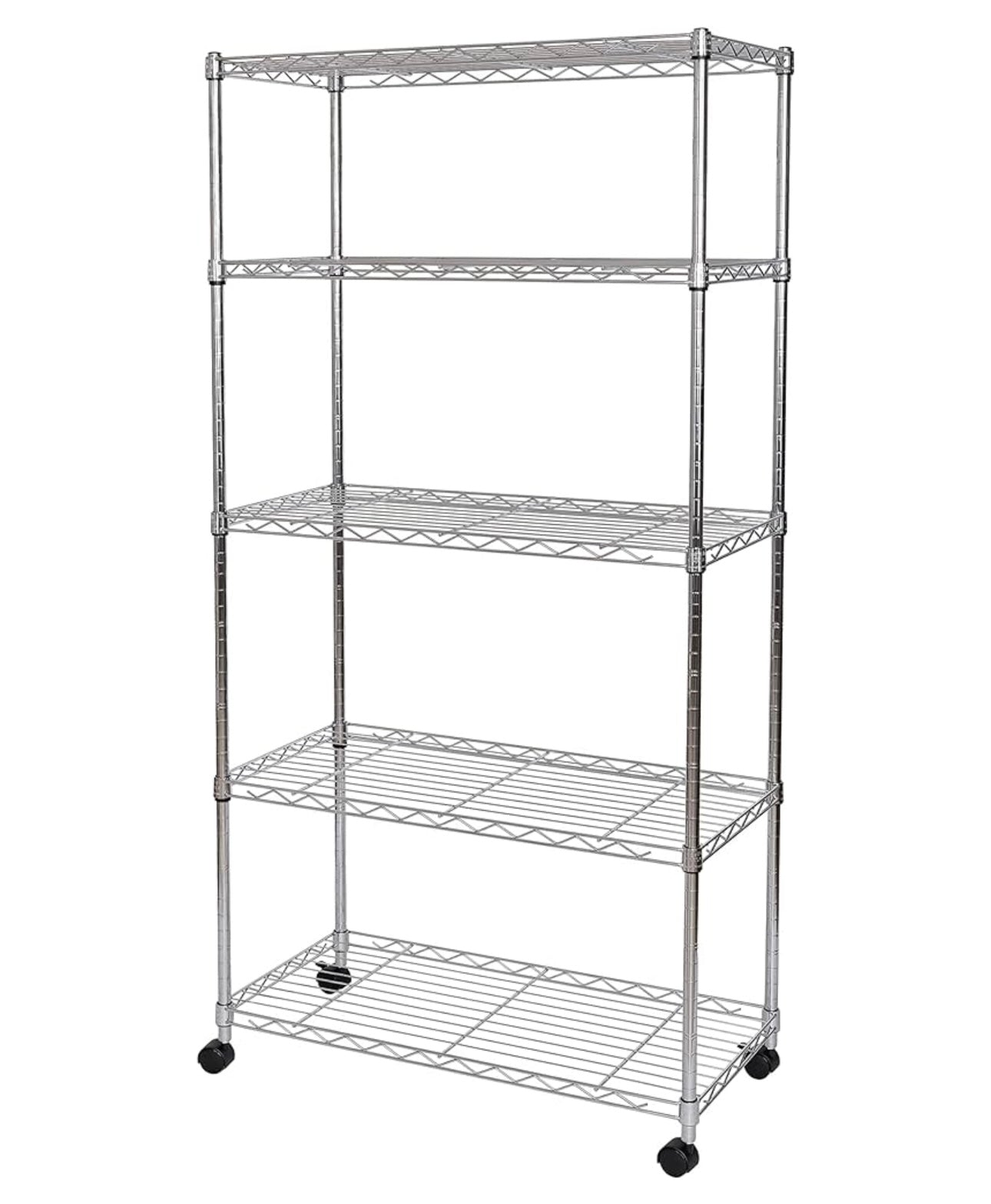 5-Tier Wire Shelving with Wheels, 5-Tier, 30"" W x 14"" D (NEW MODEL), Chrome Plating, Plated Steel