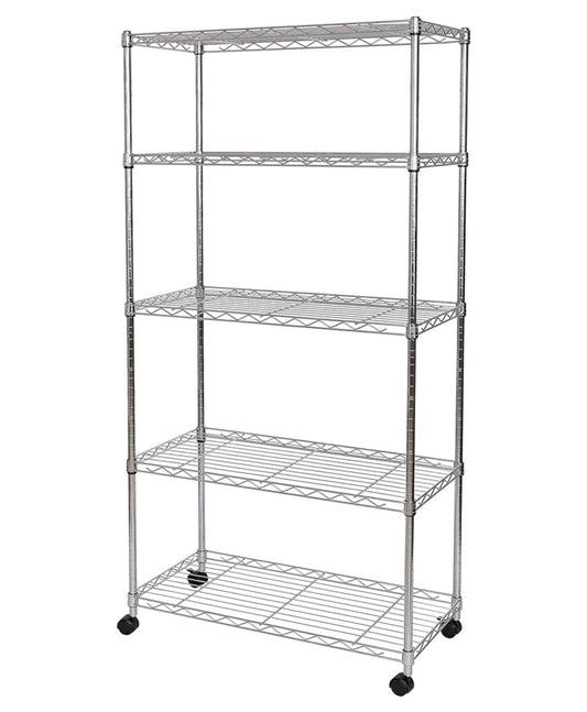 5-Tier Wire Shelving with Wheels, 5-Tier, 30"" W x 14"" D (NEW MODEL), Chrome Plating, Plated Steel