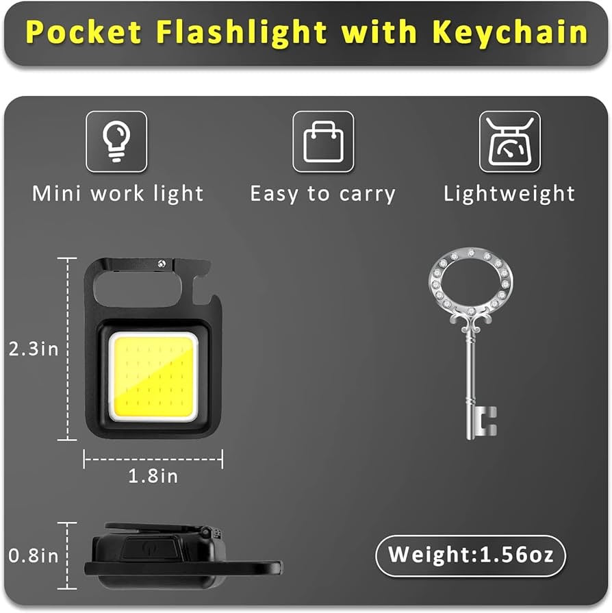 COB Keychain Work Light Keychain Flashlights 4 Light Modes 1600Lumen,Keychain Light Emergency Light with Folding Bracket Bottle Opener and Magnet Base,Camping and Walking