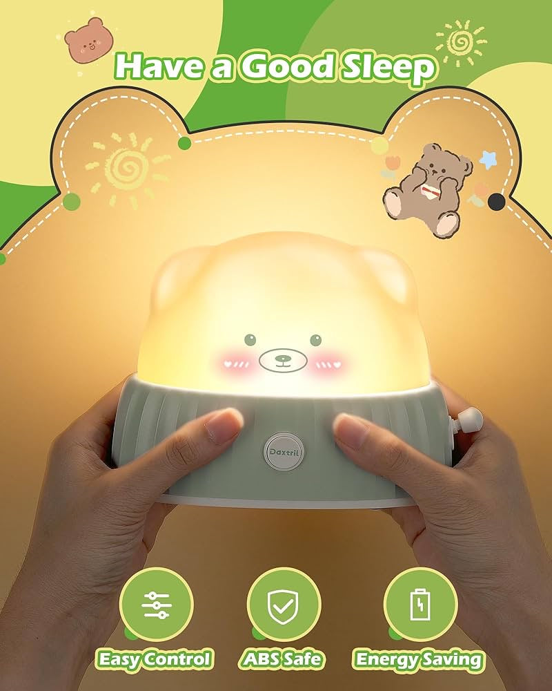 Night Light for Kids Cute Lamp, Bear Cat Lamp Kawaii Room Decor, Kids Toys for Girls, Stocking Stuffers for Kids, Christmas Gifts for Teenage Girls Kids Boys, Rechargeable Touch Lamp, Green