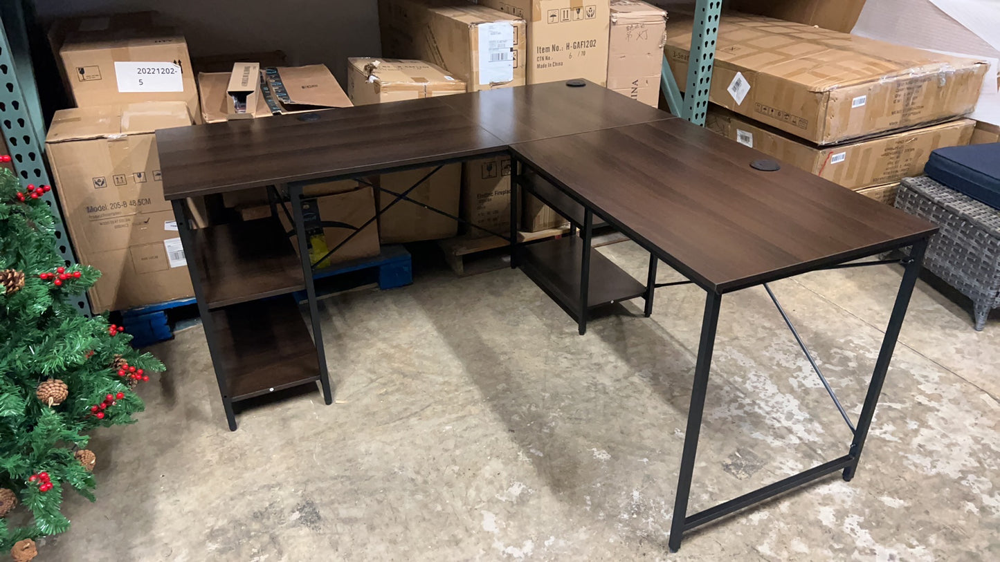 Bestier L Shaped Desk, 95.2 Inch Reversible Corner Computer Desk with Shelves, 2 Person Long Table for Home Office, Large Writing Storage Workstation with 3 Cable Holes