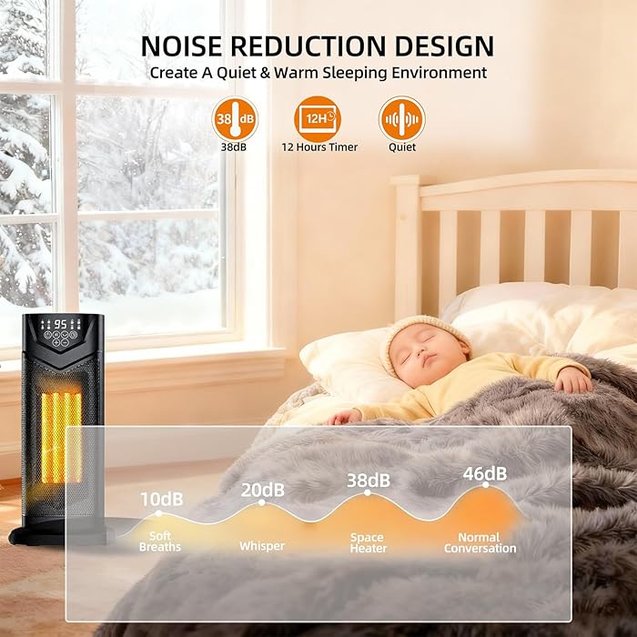 Space Heater, Portable Electric Small Heater for Indoor Use with Thermostat & Remote, Timer, 1500W PTC Ceramic Fast Safety Heat for Bedroom Living Room
