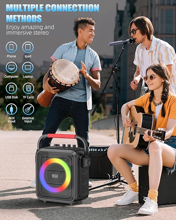 Karaoke Machine for Adults & Kids, Bluetooth Karaoke Speaker with Two Wireless Karaoke Microphones, PA System Speaker Supports TF Card/USB, AUX in, REC, Bass & Treble for Party/Meeting/Adults/Kids