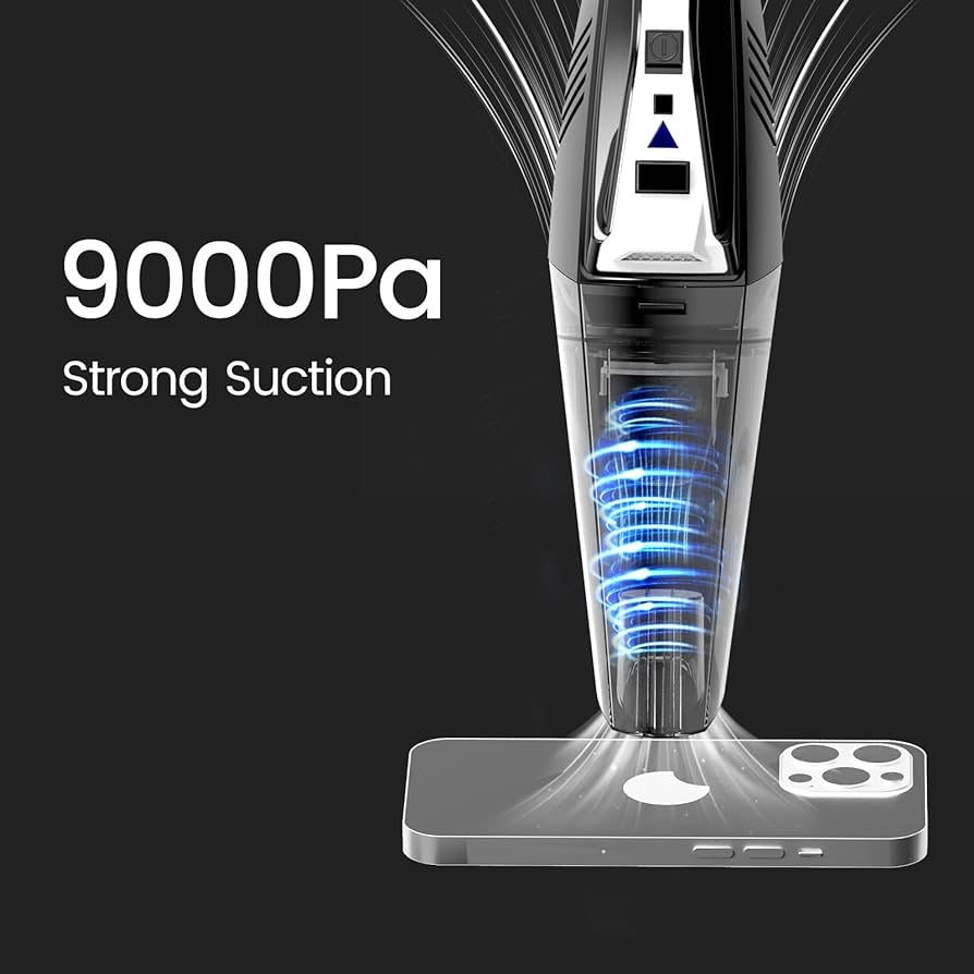 Handheld Vacuum Cordless, Car Vacuum Cleaner with 9500Pa Suction, Portable Rechargeable USB-C Small Vac with LED Light for Home