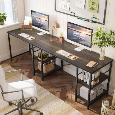 Bestier L Shaped Desk, 95.2 Inch Reversible Corner Computer Desk with Shelves, 2 Person Long Table for Home Office, Large Writing Storage Workstation with 3 Cable Holes