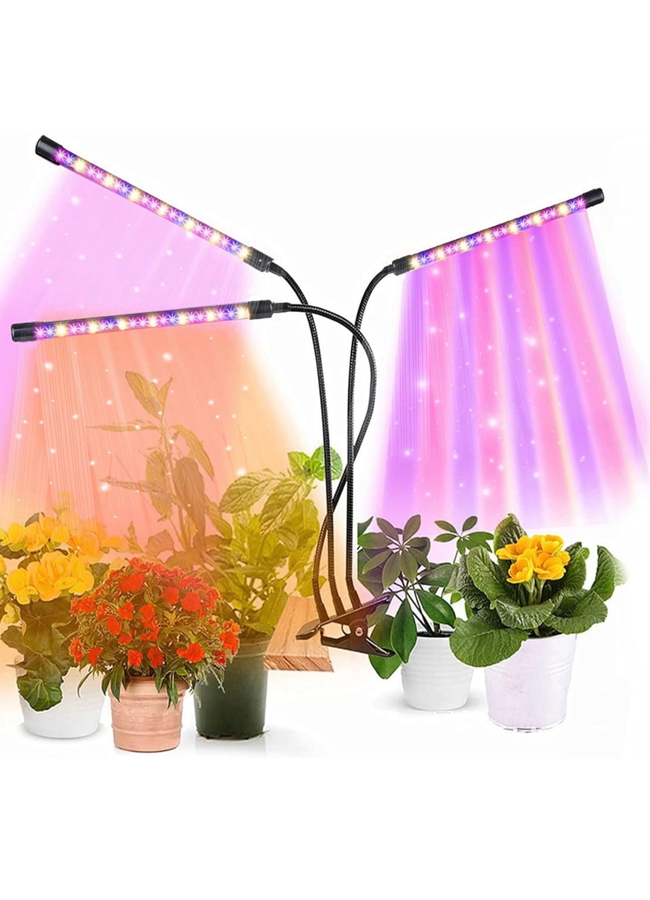 Plant Grow Light, Full Spectrum Clip-on Plant Lamp with White Red Blue Bulbs for Indoor Plants Growing, Dimmable Brightness & 3 Light Modes, Auto On/Off Timing 4 8 12Hrs