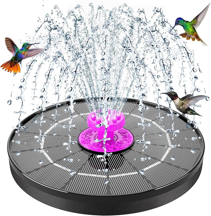 Solar Bird Bath Fountain Pump, 2026 Upgrade 4W Solar Powered Water Pump, Outdoor 6.3 Inch Water Fountain Pump with 8 Nozzles, Hummingbirds, Garden, Pool, Pond Hot Pink