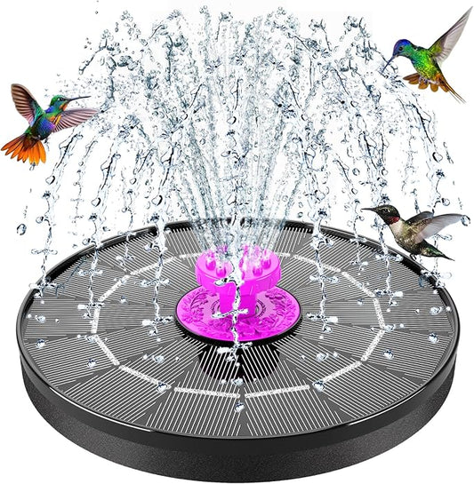 Solar Bird Bath Fountain Pump, 2026 Upgrade 4W Solar Powered Water Pump, Outdoor 6.3 Inch Water Fountain Pump with 8 Nozzles, Hummingbirds, Garden, Pool, Pond Hot Pink