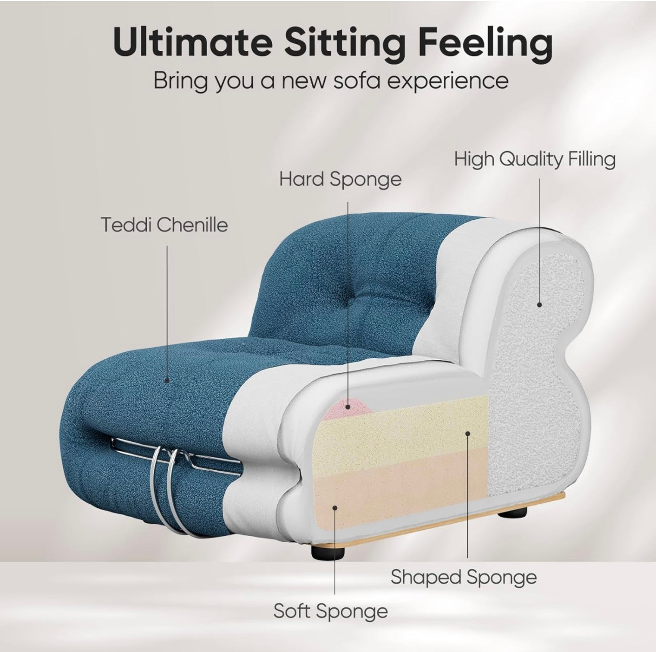 Living Room Accent Chair, Comfy Single Sofa Chair, Metal Brace Design Fireside Chair for Room and Leisure Spaces