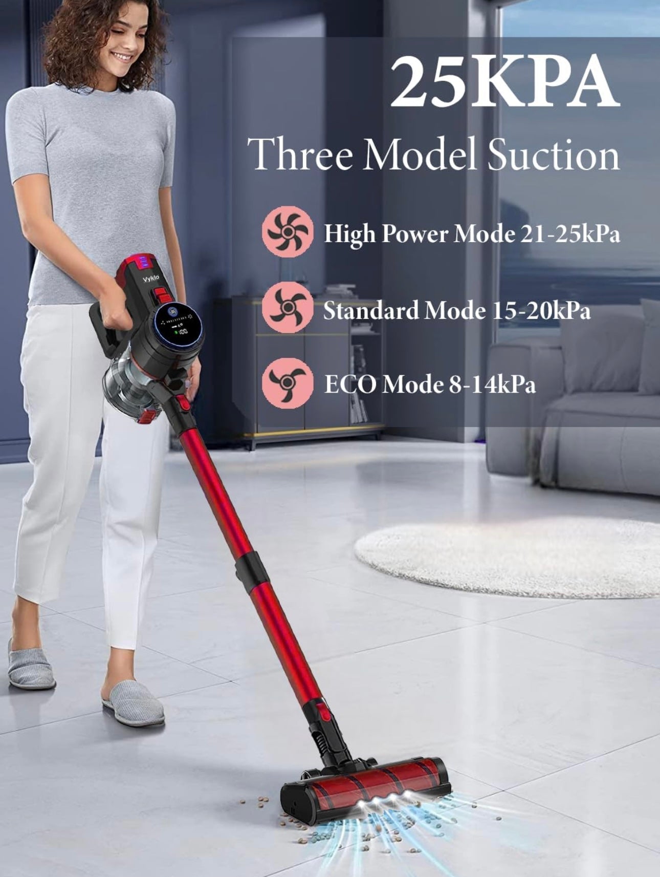 Cordless Vacuum Cleaner with Powerful Suction, Up to 50 Min Runtime, 6 in 1 Lightweight Stick Vacuum Cleaner Brushless Motor, Great for Pet Hair & Hard Floor, Led Display