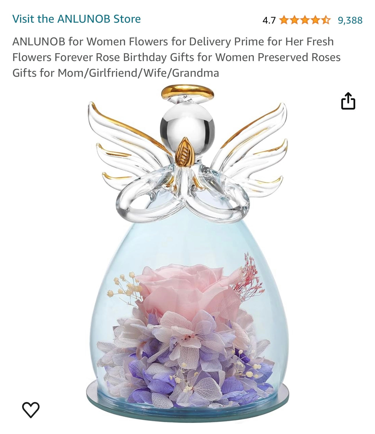 Gifts for Women Birthday Gift for Women Blue Rose Gift Guardian Angel Statues Gifts for Her Artificial Flowers in A Glass Dome Angel Gift Idea for Her Forever Rose Wife Anniversary