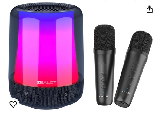 Karaoke Machine with 2 Wireless Microphones, TWS Portable Bluetooth Speaker with 11 LED Colors Lights, Super Bass, Funny Voice, Birthday Gifts for Adults&Kids, Girls Boys Home Party