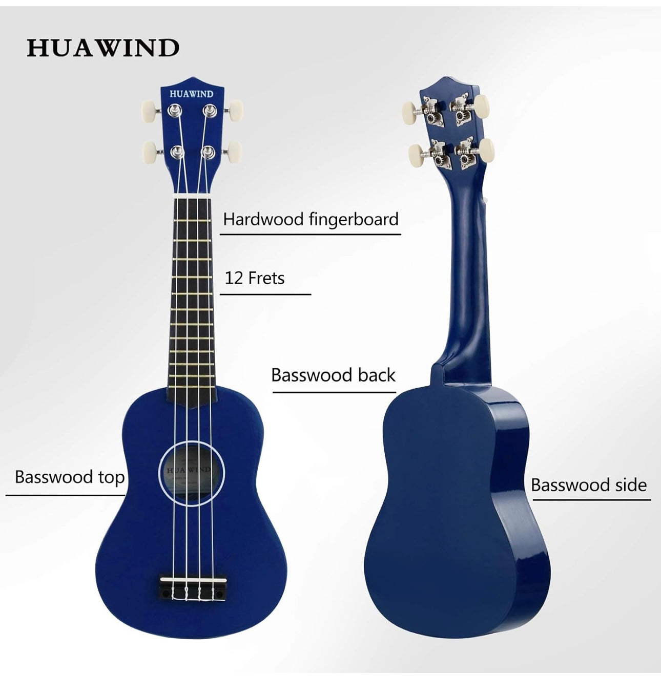 Ukulele, 21 inch Soprano Ukulele For Beginners, Hawaii Toddler Ukelele Four String Wood Uke Ukulele (Navy Blue)