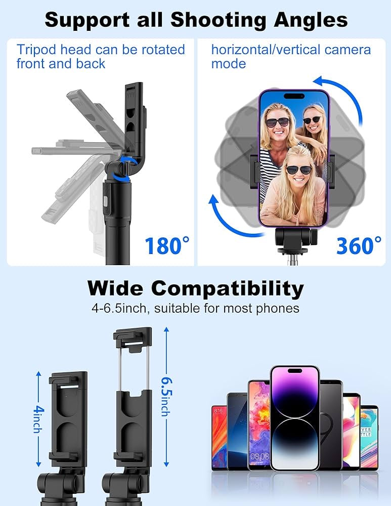 Phone Tripod Selfie Stick Tripod for iphone,Bluetooth Remote Selfie Stick Compatible with iPhone, GoPro, Samsung, Android