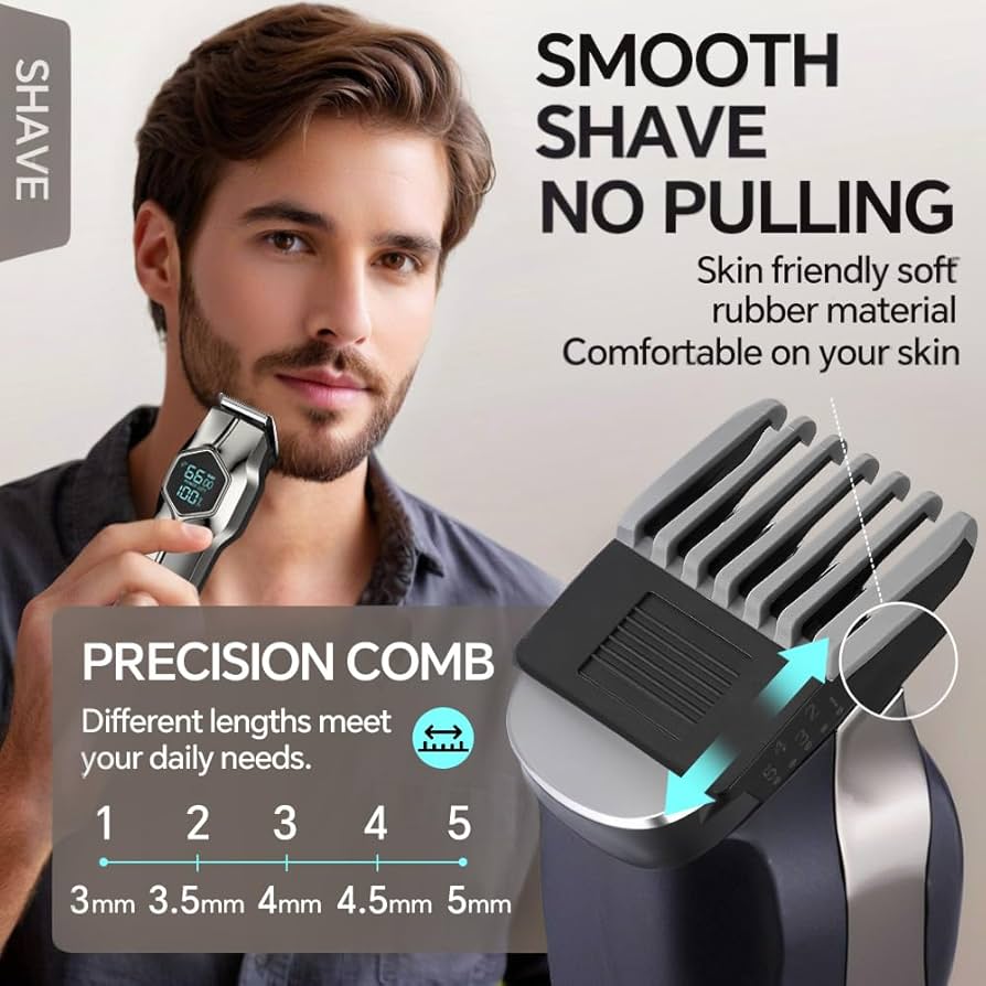 GERTZY 5-in-1 Electric Beard Trimmer Magnetic Replacement Heads, Professional Cordless Hair Clippers for Men Rechargeable, IPX7 Waterproof Grooming Kit for Mustache, Body, Nose, Gifts for Men