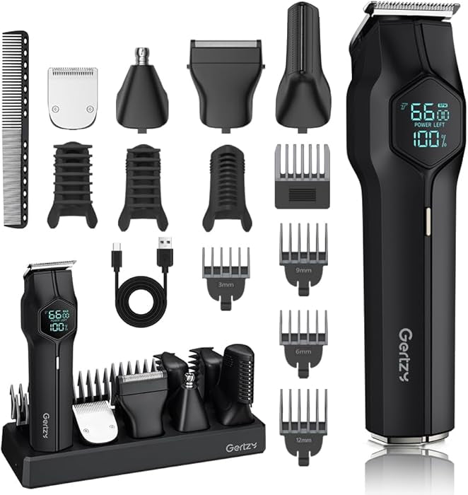 GERTZY 5-in-1 Electric Beard Trimmer Magnetic Replacement Heads, Professional Cordless Hair Clippers for Men Rechargeable, IPX7 Waterproof Grooming Kit for Mustache, Body, Nose, Gifts for Men
