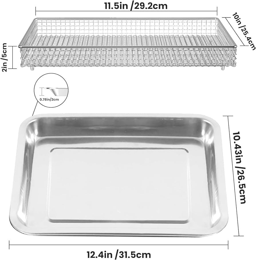 Stainless Steel Baking Tray Pan and Air Fryer Basket, Compatible with Cuisinart Airfryer TOA-060 and TOA-065, Cooking and Baking for Cuisinart Air Fryer Replacement