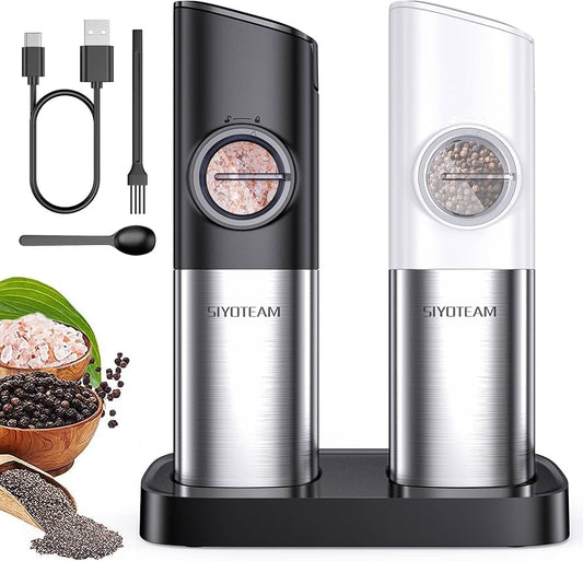 Electric Salt and Pepper Grinder Set, Automatic Gravity Salt and Pepper Grinder Set