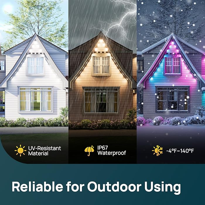 Outdoor Eave Lights for Easter Lights,100ft with 60 Triple-LED,AI Lighting, RGBTW Smart Outdoor Lights LED Strip Lights, IP67 Waterproof, Works with Alexa,Google Assistant